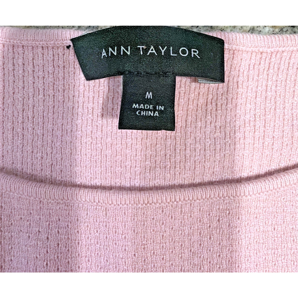 Ann Taylor Pink Ruffle Cuff Sweater Medium Feminine Knit Top - Picture 2 of 8